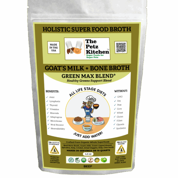 Goats Milk + Bone Broth Green Max Blend* Omega 3 & 6 Vitamin & Mineral Support* The Petz Kitchen Dog & Cat