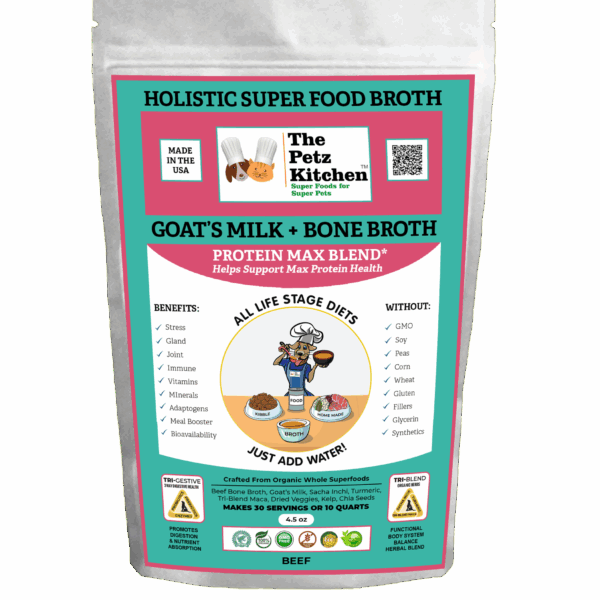 Goats Milk & Bone Broth Protein Max Blend* Stress, Gland, Joint & Immune Support* The Petz Kitchen  Broth