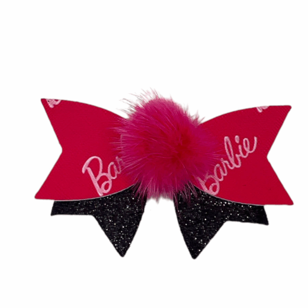 Mink Barbie Pom Bow- Dog Hair Barrette