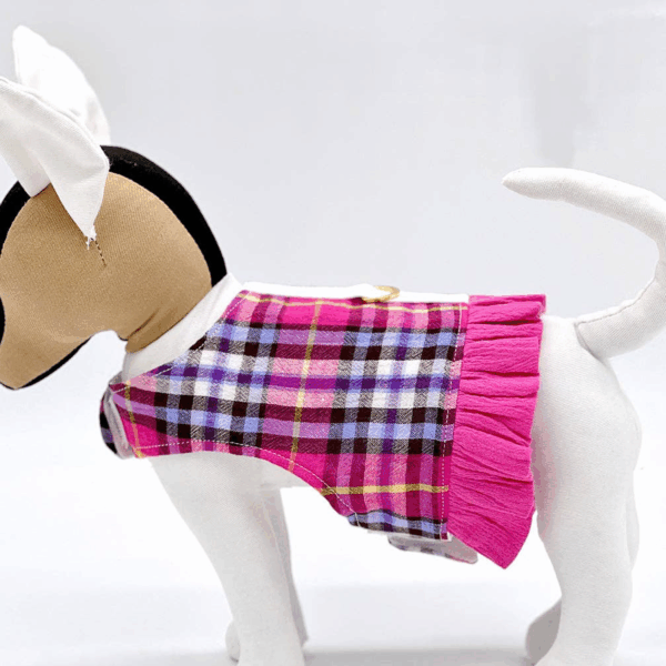 Pink Plaid Harness Vest with Ruffle Trim