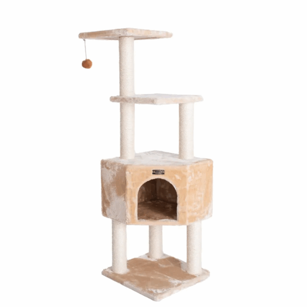 Real Wood 3 Levels Cat Tower for Kittens 48 Height Beige