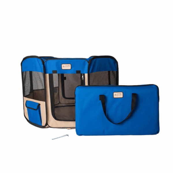 Armarkat Portable Pet Playpen In Blue and Beige Combo
