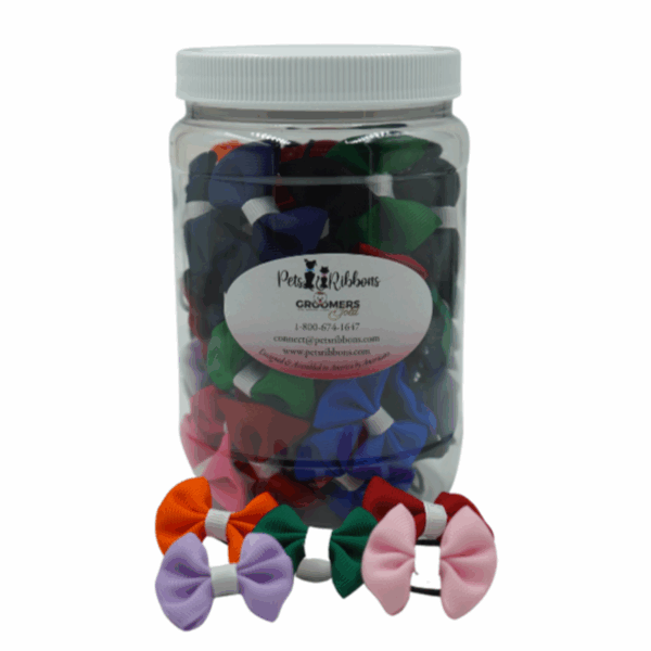 GG101 | 50-100 Assorted White Trim Groomer Dog / cat Bows in Jar|Pets Ribbons