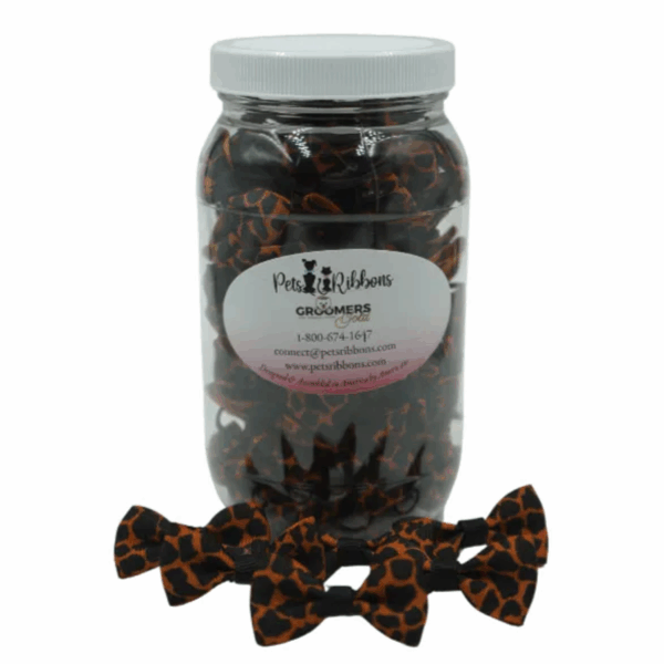 GG105 | 50-100 Groomers Dog/ Cat Bows in a jar - Leopard 1.5"|Pets Ribbons