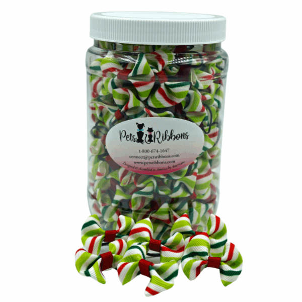 GG110CS | 50-100 Christmas candy stripe 1" dog cat bows|Pets Ribbons