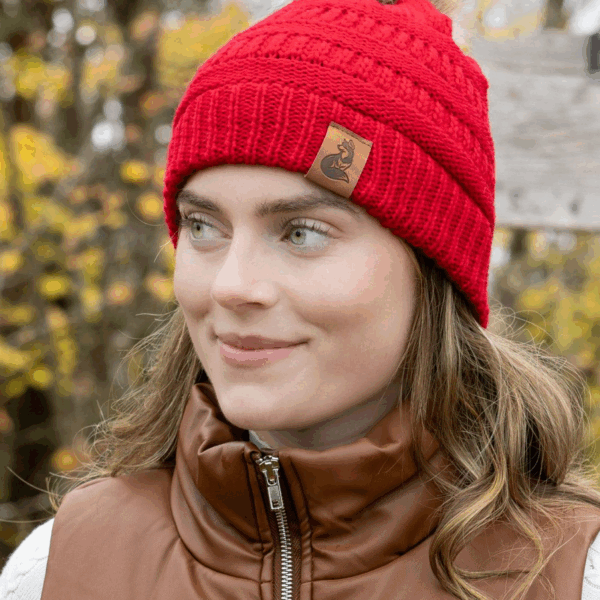 Scarlet Ribbed Beanie with Pom