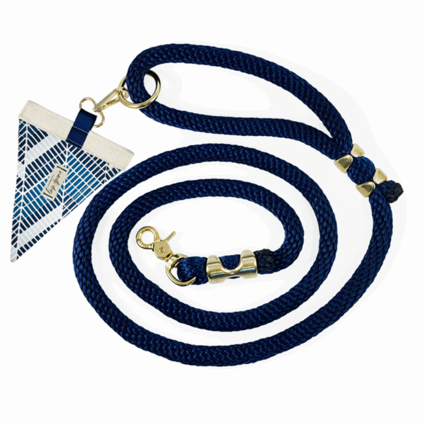 Cabana Mod Geometric Teal & Navy Premium Rope Dog Leash