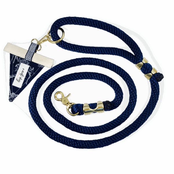 Carta Marina Navy Vintage Nautical Toile Premium Rope Dog Leash