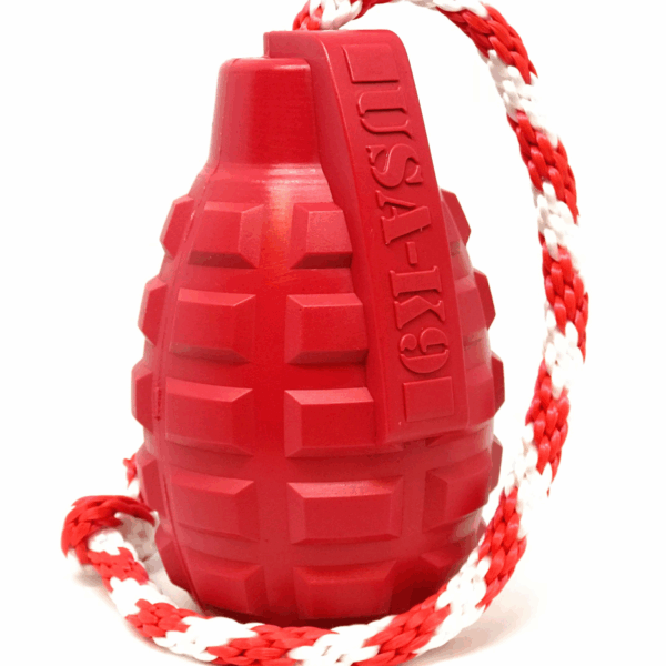 USA-K9 Grenade Durable Rubber Chew Toy, Treat Dispenser, Reward Toy, Tug Toy, and Retrieving Toy