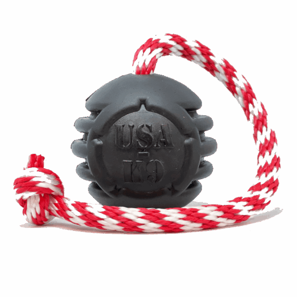 USA-K9 Magnum Black Stars and Stripes Ultra-Durable  Rubber Chew Toy, Reward Toy, Tug Toy, and Retrieving Toy